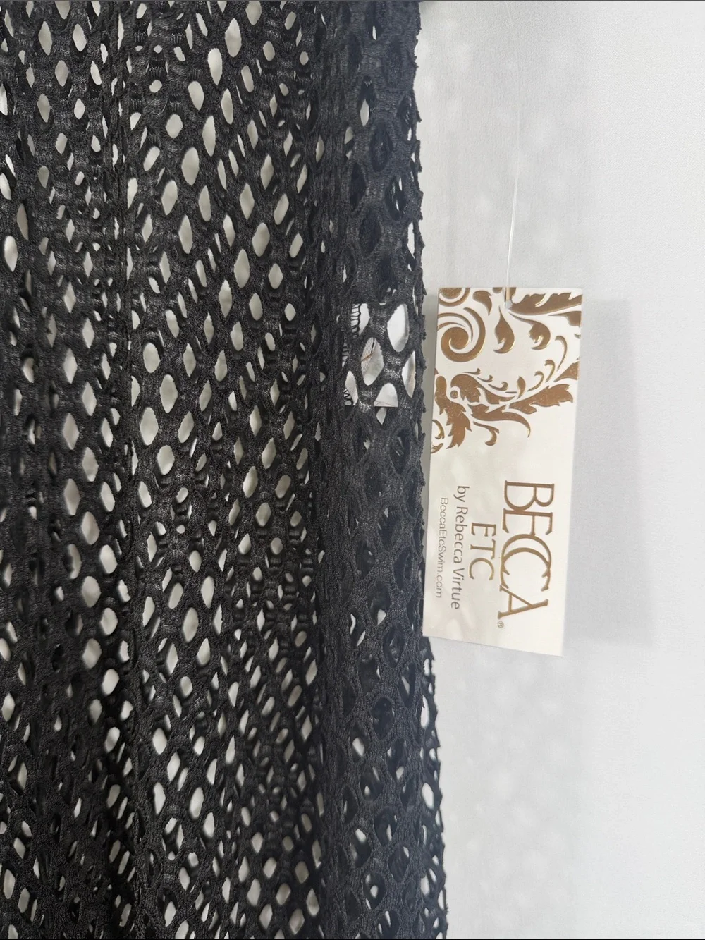 BECCA Black Mesh Midi Swim Cover-Up. Plus Size OX 14/16. NWT. Crochet Flowers